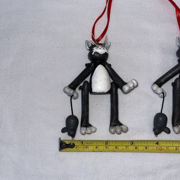 cat ornaments grey sitter dangle legs heart with mouse Set of 2 Approx 4 Inches - Picture 6 of 12